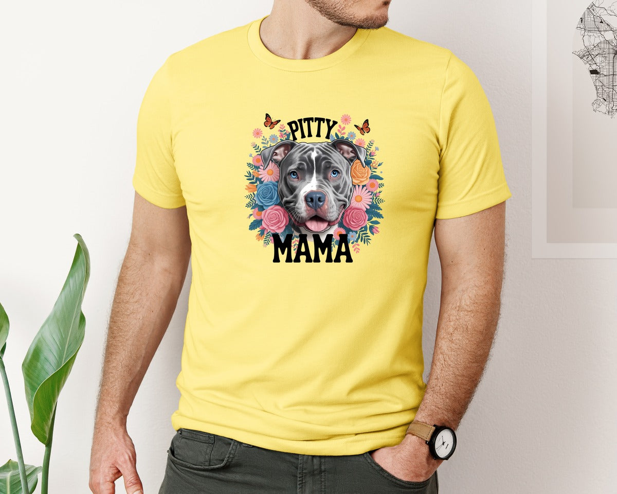 brand:Bella Canvas|color:Yellow|Pitty Mama Cute Pitbull Dog Graphic T-Shirt