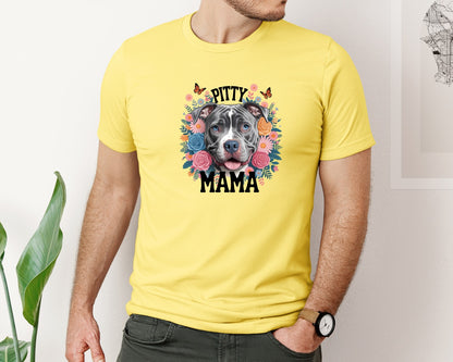brand:Bella Canvas|color:Yellow|Pitty Mama Cute Pitbull Dog Graphic T-Shirt