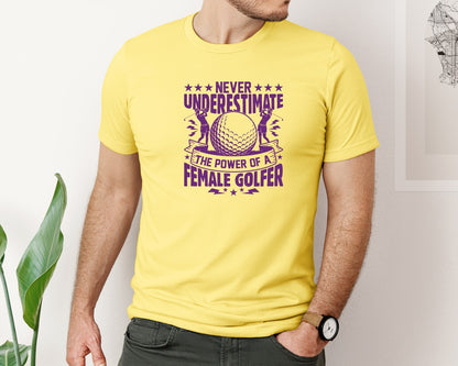 brand:Bella Canvas|color:Yellow|Female Golfer Golf Club T Shirt Design Graphic T-Shirt