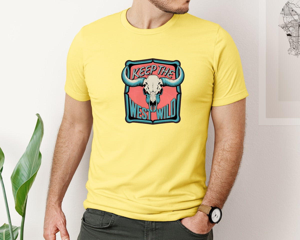 brand:Bella Canvas|color:Yellow|Keep The West Wild Skull Art 4 Graphic T-Shirt