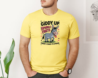 brand:Bella Canvas|color:Yellow|Giddy Up Sparkle Farts Shirt Graphic T-Shirt
