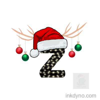 Festive Initial "Z" With Santa Hat And Antlers — DTF Transfer